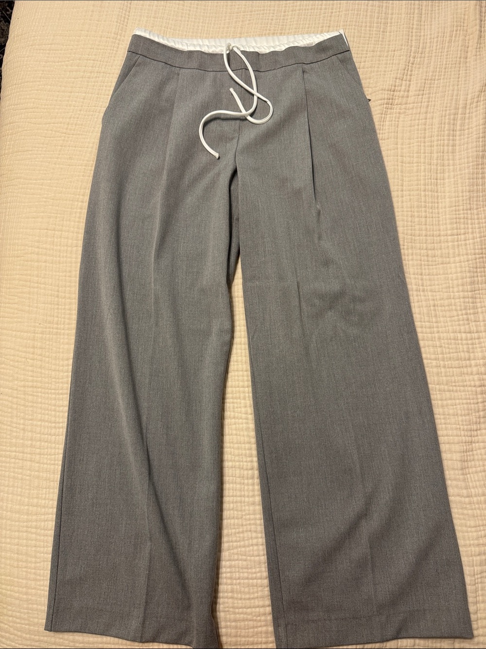 Zara Gray Wide-Leg Trousers with White Drawcord Waist